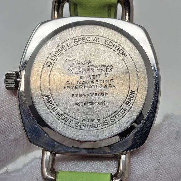 Disney Tinker Bell Silver Watch Green Band Women's Accessory - Picture 6 of 11